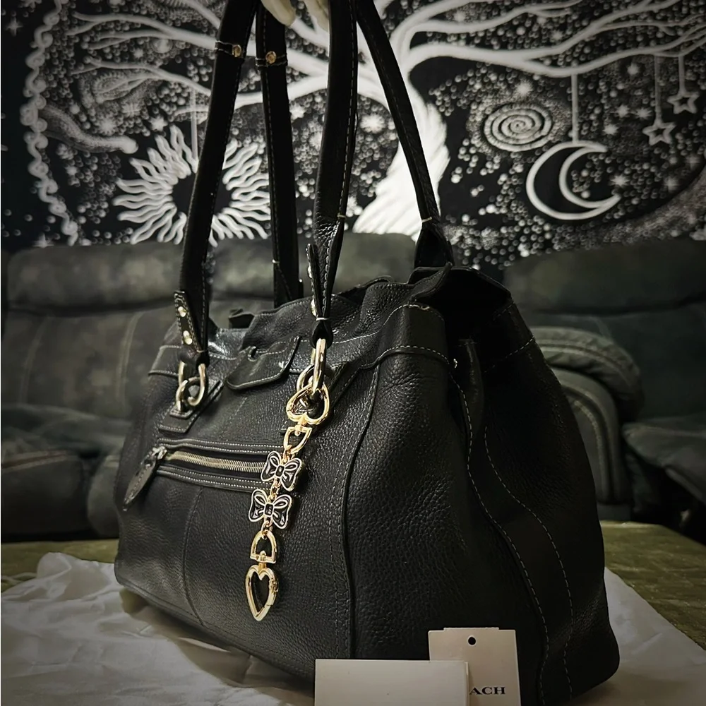 Vintage style Y2K Coach Black Leather Tote Bag shoulder bag - Picture 4 of 16